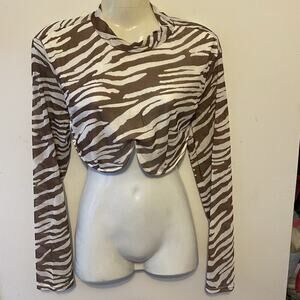 New Y2K Miss Selfie Cropped Top LongSleeve UnderWire Animal Print Sexy Preppy XL